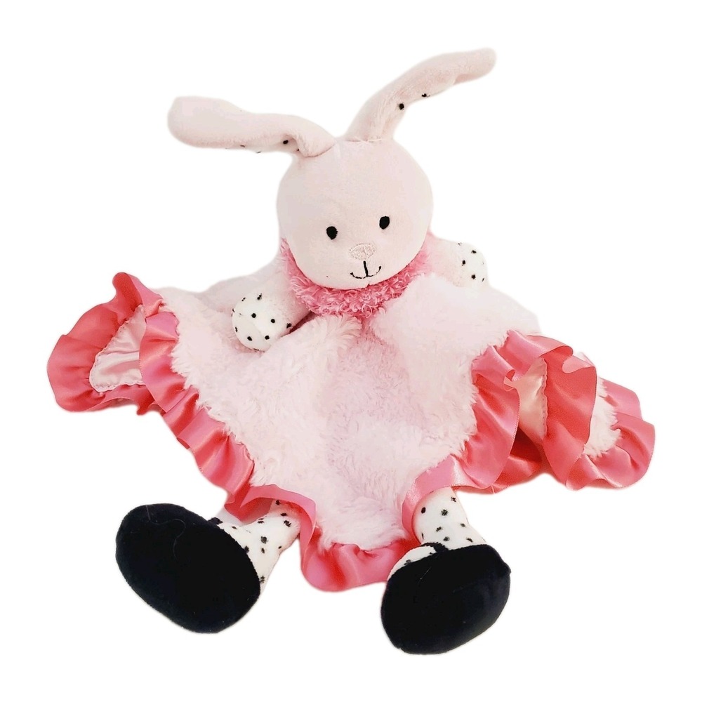 Baby Starters Bunny Pink Black Lovey Polka Dot Security Blanket Rattle